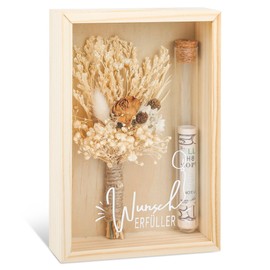 Grünara Wish Fulfiller Gift Box with Dried Flowers & Test Tube - Creative Money Gift for Birthday, Friends & Colleagues - Wooden Box as a Special Gift Idea for Any Occasion