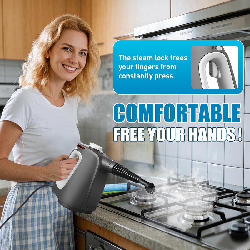 Pressurized Handheld Steam Cleaner with 14 PCS Accessories&Safety Lock, 1350W
