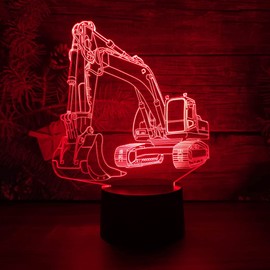 Comiwe Excavator 3D Illusion Night Light Toy, Decoration LED Bedside Lamp, 16 Colours, Changing with Remote Control, Christmas Decoration Lamp, Birthday Gift for Girls, Boys, Children and Friends