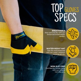 WESTWOOD FOX Gardening Working Gloves Garden Thorn Proof Flexible Heavy Duty Leather Mechanic Utility Dexterity Breathable Construction Gloves for Work Mens Women (M, Yellow)