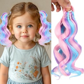 Mini Colorful Rubber Band Ponytail – Colored Braids Hair Extensions with Rubber Band Playful & Stylish Hair Accessory (BluePurPlePink)