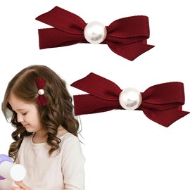 2Pcs Mini Hair Bows Red Pearl Hair Clips for Women Cute Hair Ribbons for Girls Christmas Hair Accessories for Little Girls Kawaii Toddler Bow Barrettes for Girls Hair Bow Clip for Baby Girls Gifts