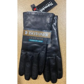 Isotoner Leather Thinsulated Lined Gloves Black Womens 7.0 (SM)