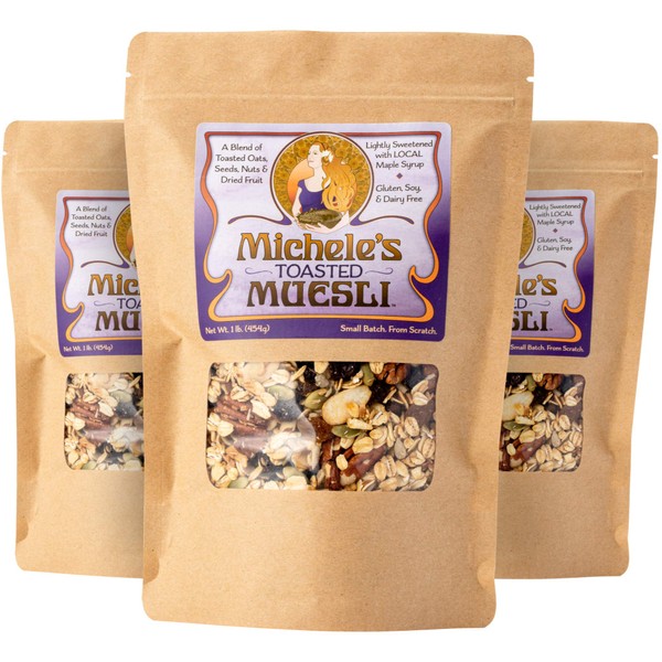 Michele's Granola Muesli, Toasted Muesli Cereal, 16 Oz Package, Pack of 3, Gluten-Free, No Refined Sugar & Non GMO Project Verified