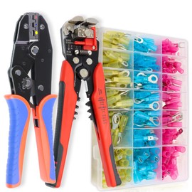HKS Crimping Tool for Heat Shrink Connectors with 3 in 1 Stripper & 280PCS Marine Grade Heat Shrink Connectors (21 Types) of Tinned Red Copper AWG 22-10