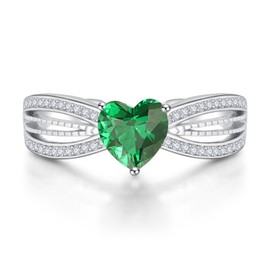 Dreamboat Heart Rings for Women Sterling Silver Gem Rings Birthstone Jewelry for Women Valentines Day Gifts for Her Romantic Gifts, Sterling Silver, Cubic Zirconia