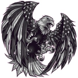 American Screaming American Flag Bald Eagle Wings Black and White decal - 24"x24"