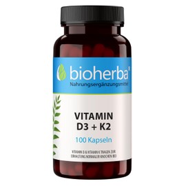 Vitamin D3 K2-100 Kapseln von BIOHERBA | Hochdosiertes Supplement für Knochen Immunsystem und Herzgesundheit