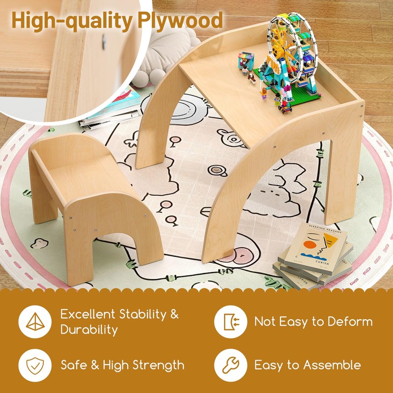HONEY JOY Kids Table and Chair Set, Children Wooden Activity