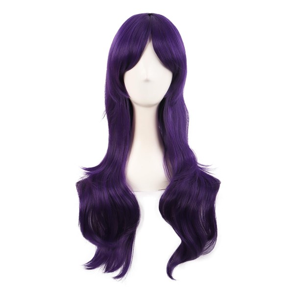 MapofBeauty 28 Inches / 70 cm Long Curly Side Racket Hair Tips Costume Cosplay Wig (Dark Purple)
