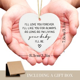 Mothers Day Mom Birthday Gifts for Mom from Daughter Son Ornament Keepsake Sign Heart Plaque I'll Love You Forever Christmas Ornament