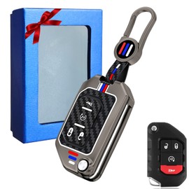 Moonlinks - Funda compatible con Jeep Wrangler Gladiator 2018-2022, funda para llave a distancia, 4 botones para hombres, llavero gris metálico con patrón de fibra de carbono, cubierta de silicona de