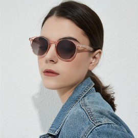 H HELMUT JUST For Men Women Sunglasses Round Retro Polarised Lens Mirrored or Tinted Lenses Lightweight TR90 Frame Acetate Temple, Buff/Gradient Brown