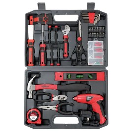 HYPER Tough Gift Item Handyman Tool Set with Cordless Rechargeable Screwdriver in Carry Case
