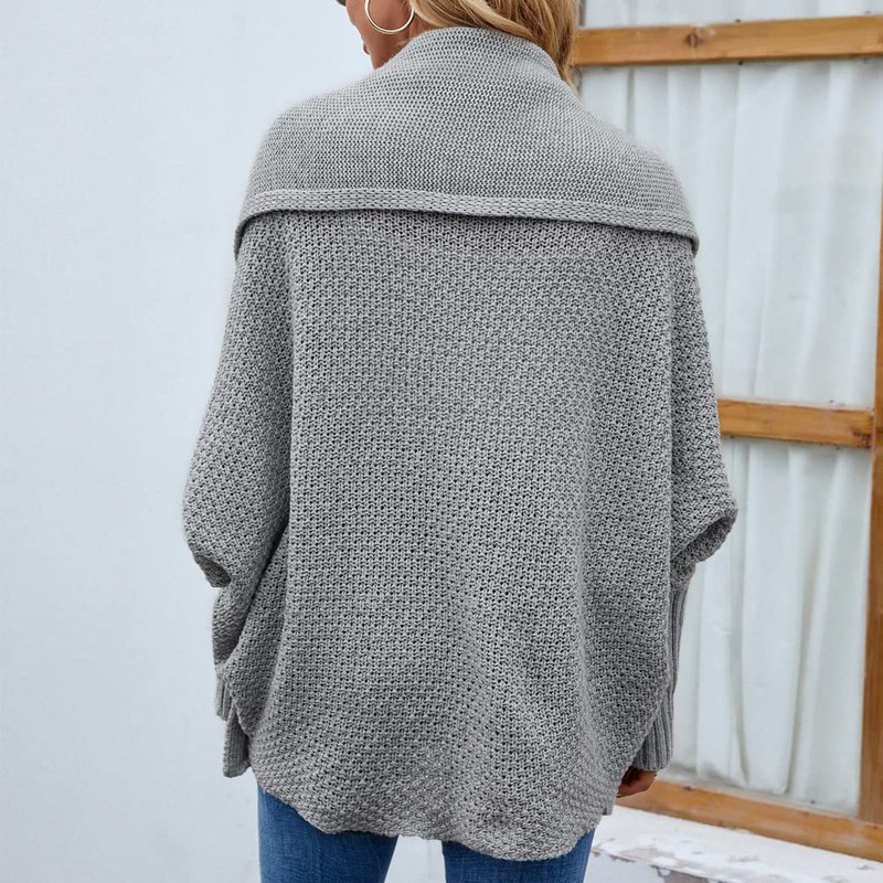 OKSakady Women's Knitwear Plain Batwing Sleeve Pullover Cardigan Collar with