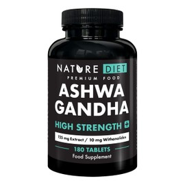 Ashwagandha High Strength Plus | 125 mg Root Extract with 10 mg Withanolides | 180 Vegan Tablets | 6-Month Supply | Supports Stress & Anxiety Relief, Better Sleep, and Energy Balance | by Nature Diet