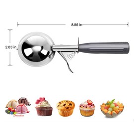 Kitchen Ice Cream Squeeze Scoop, 18/8 Stainless Steel Ice Cream Scoop, 4 oz Grey Handle