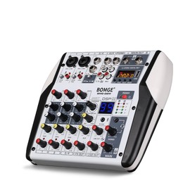 BOMGE Professional 6 Channel Bluetooth DJ Audio Mixer Controller with USB Audio Interface, 2 Combo Jack Mic/Line/Guitar Input, 3.5mm, RCA AUX, 48V, 24-Bit 99 DSP Processor (6 Channel)
