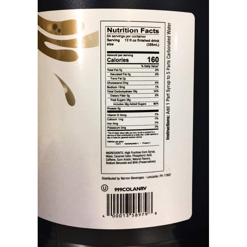 Cola Concentrated Syrup Narvon 1 Gallon
