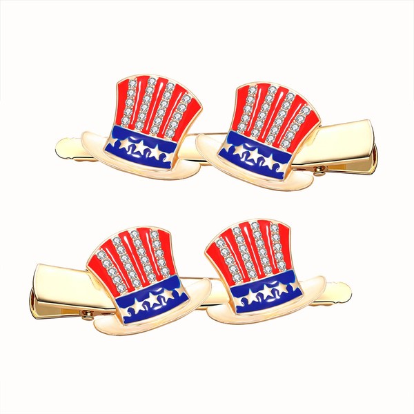 4th of July Patriotic Hair Clips Rhinestone American Flag Star Heart Bows Alligator Metal Clips Crystal Red White and Blue USA Independence Day Hairpins Hair Accessories for Women Girl (F Hat Hair Clips)