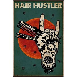 Metal Signs Funny Hair Hustler Peace Sign, Hairstylist Vintage Sign, Hairdresser Gift, Hair Salon Decor, Hairdresser Vintage Sign, Hairstylist Gift Vintage Tin Signs for Kitchen 8X12inch