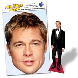 Party People 1 x Brad Pitt - Ready To Wear Celebrity Face Mask Includes Freestanding 20cm Desktop Standee Card Cutout - Standee Brad P