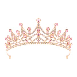 Vovii Tiaras for Women Princess Crown Headband Birthday Queen Rhinestone Shiny Pink Crown for Girl Princess Decoration for Birthday Prom Party