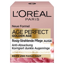 L'Oréal Paris Augenpflege, Age Perfect Golden Age, Anti-Aging Augencreme, Aufhellung und Anti-Absackung, Für reife und fahle Haut, Mit Pfingstrosen-Extrakt und Calcium B5, 15 ml