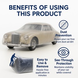 Universal Disposable Car Cover, Waterproof Clear Plastic, Indoor Garage, Fits Sedan SUV Truck up to 12x22 Feet