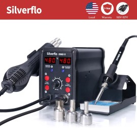 Silverflo 750W 2 in 1 Soldering Station Rework Station Kit with Hot Air Gun and Iron