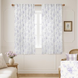 Light Purple Girly Curtains for Girls Bedroom,Shabby Chic Sheer Cottagecore Floral French Toile Cute Kawaii Curtains for Kids Room 2 Panels