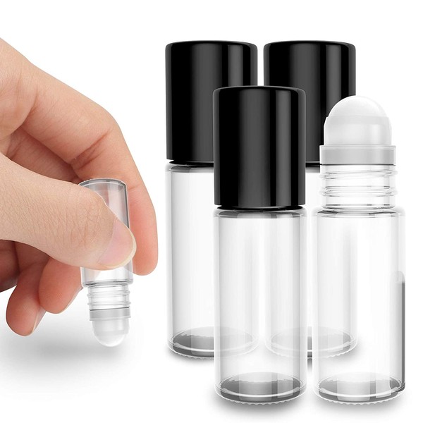4 Pack of Roll On Empty Glass Bottles - Refillable 30 ml Size Roller Roll On