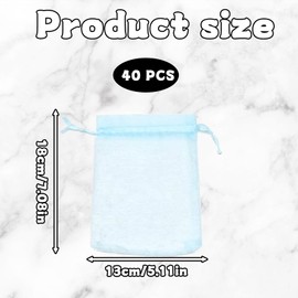 40PCS Organza Bags Medium, Organza Gift Bag for Party Favors, Net Bags for Gifts, 13x18cm Sky Blue Organzas Drawstring Bag, For Wedding, Christmas, Birthday, Anniversary