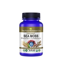 THE FOOD MOVEMENT CO. Sea Moss Master Formula with Burdock Root & Bladderwrack for Gut Health | Organic Vegan Supplement for Women & Men | Irish Sea Moss Blend for Optimal Well-Being (120)