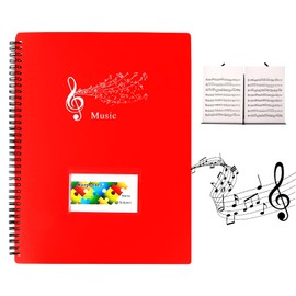 A4 sheet music folder, piano sheet folder, sheet music folder for music notes, document folder, plastic spiral binder for music sheets, choir, 30 compartments/60 pages (red)