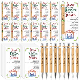 Sayglossy 40 Sets Christmas Christian Gifts Jesus Loves You Pens Bamboo Christian Pens Retractable Bible Verse Pens Bulk with Religious Christmas Cards Church Gifts for School Women Men