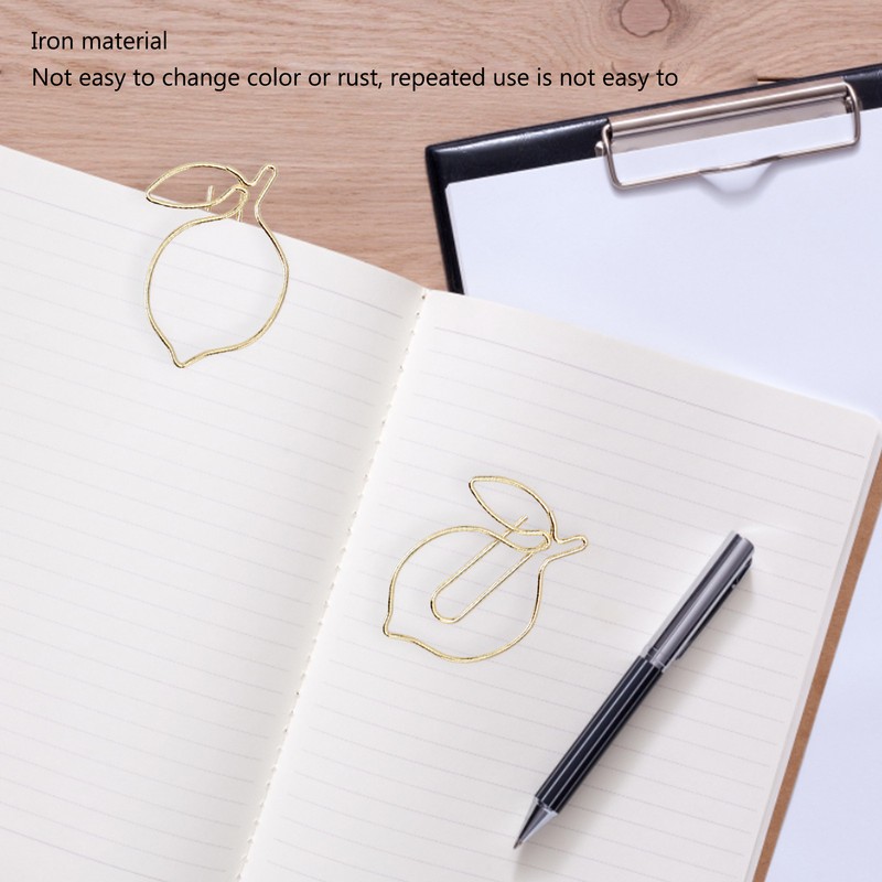 100 Pcs Paper Clip Gold Cute Lemon Shaped Bookmark Clips