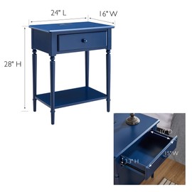 Leick Home 20022-NV Coastal Nightstand Side Table One Drawer Traditional USB-C Fast Charging Station, A/C and USB Charging Port Integrated Durable Solid Wood Living Room, Bedroom, Office, Navy Blue