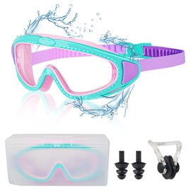 Mezere Schwimmbrille Kinder 3-6 Jahre Taucherbrille Herren Damen Schwimmbrillen Anti-Beschlag UV-Schutz Nasenklammer Schwimmen Swimming Goggles für Jungen & Mädchen（Purple+Cyan）
