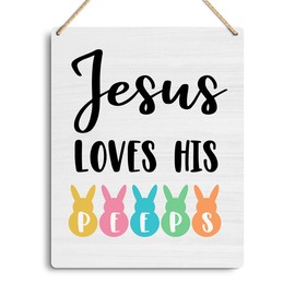 Rustic Jesus Farmhouse Home Office Wall Decor Easter Wood Sign Seasonal Holiday Easter Decorations Front Door Decor Room Wall Hanging Decor Sign Religious Christian Gifts for Women 8 X 10 Inch