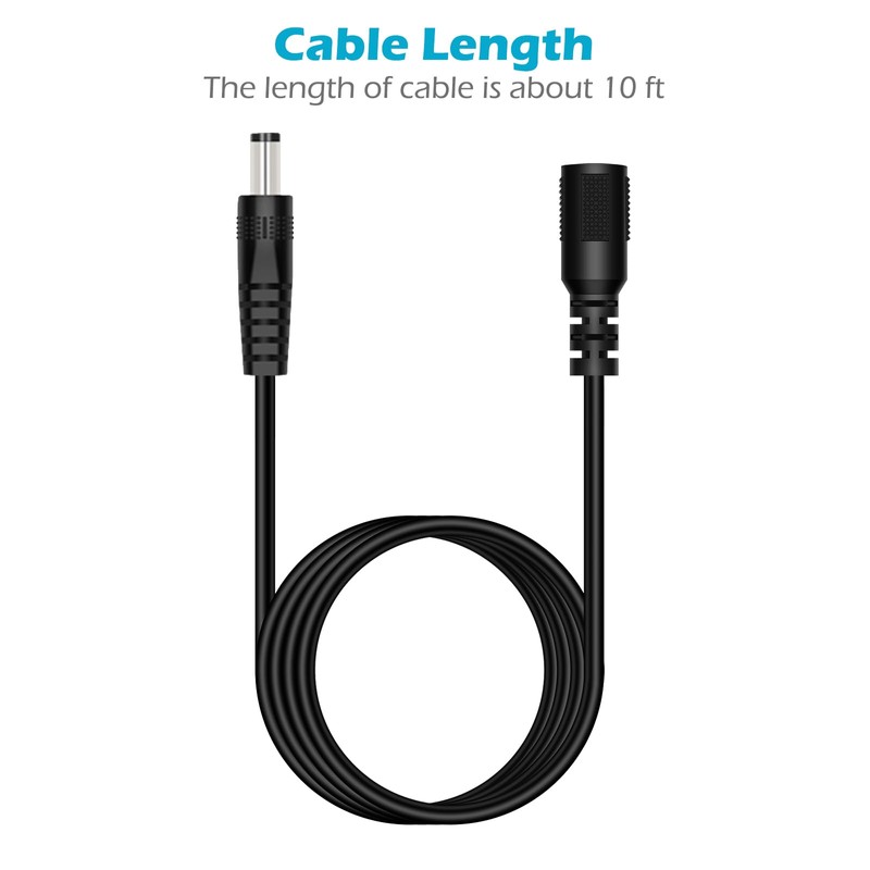 2-Pack 10FT DC Power Extension Cable, 5.5mm x 2.1mm Male