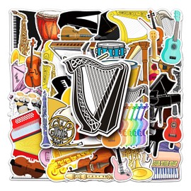 50PCS Musical Instrument Stickers,Musical Instrument Stickers,Teens Boys and Girls Sticker Pack Vinyl Skateboard Guitar Door Laptop Luggage Car Bike Water Bottle Birthday Party Supplies Stickers