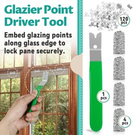 Glazier Push Points Setting Tool with 120 Glazier Points – Easy-Grip Handle for Framing Glass, Pictures, Cross Stitch & Wooden Sashes – Includes Rust-Resistant Iron/Zinc Push Points & 4 Finger Cots