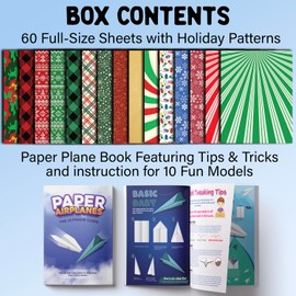 Paper Airplane Kit - Christmas Stocking Stuffers for Kids - 60 Holiday Sheets + Instruction Book + Christmas Gift Box, Stocking Stuffers Ideas for Boys 6 to 8-12 Christmas Crafts Holiday 2023