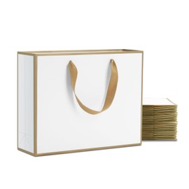YACEYACE White & Gold Gift Bags - Bulk 20Pcs, 10.5x4.25x8 inch Boutique Party & Birthday Bags with Handles