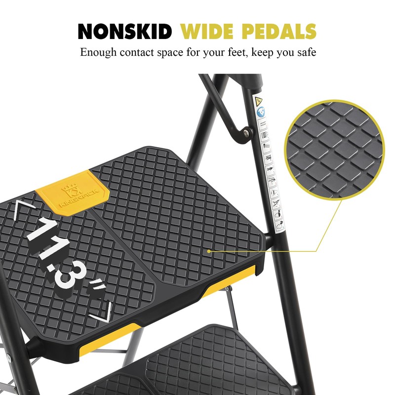 KINGRACK 4 Step Ladder with Tool Platform, Folding Step Stool