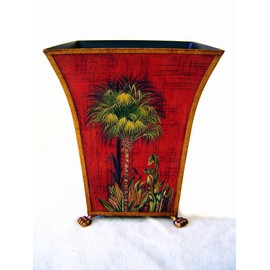 11" Hand Painted Tole Wastebasket Bin Container & Orchid Planter – 753 Collection