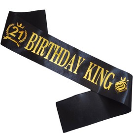 PANBINN 21st Birthday King Sash, Satin Black Birthday Sash for Men Funny 21st Birthday Party Decorations Gifts Favors