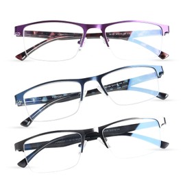 FONHCOO Reading Glasses for Women Men, Blue Light Blocking Reading Glasses Metal Half Frame Computer Readers Anti UV/Glare/Eyestrain (Purple Blue Grey 4.0)