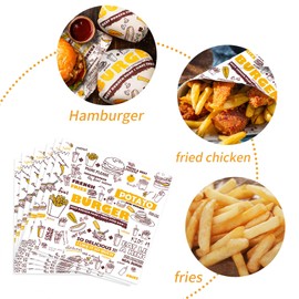 Greaseproof Paper Sheets, 100PCS Baking Wrapping Paper Baking Paper Sheets Food Basket Liners Paper for Deli Breads French Fries Sandwiches Pizza Burgers Hot Dogs (11.22x11.6inch)